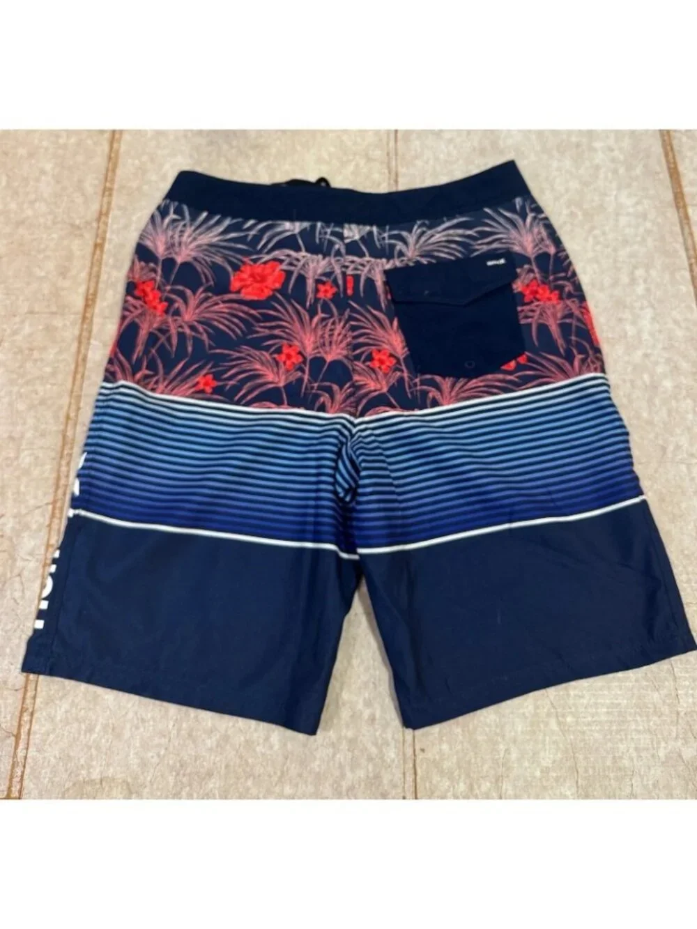 Hurley Boys Americana Floral Swim Boardshorts 18 Navy Waist 18/29 Drawstring